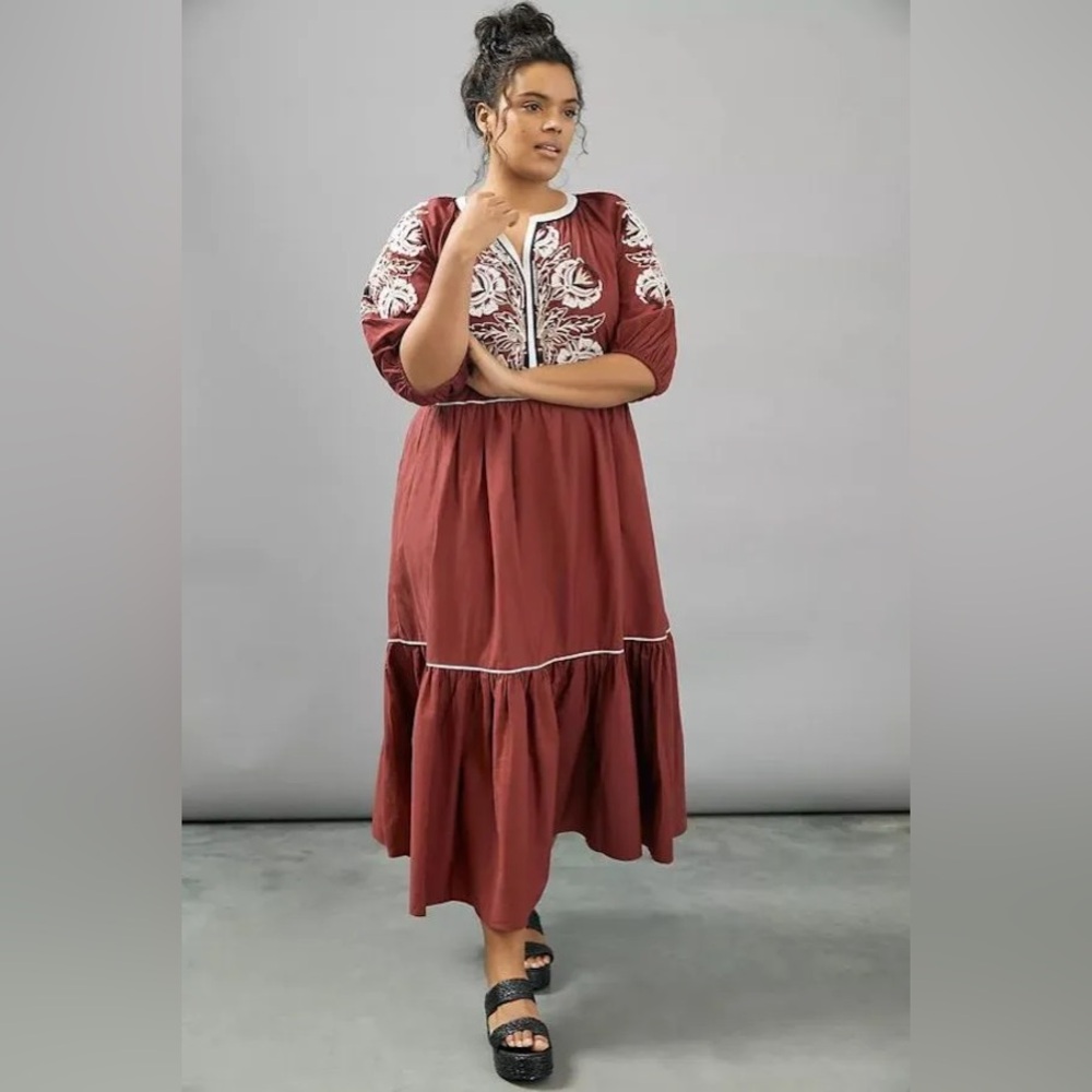 Red Embroidered Anthropologie Dress